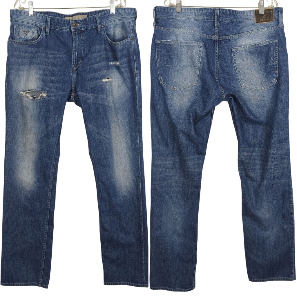 Guess Mens Jeans 38 X 32 Los Angeles 1981 Robertson Slim Tapered Distressed